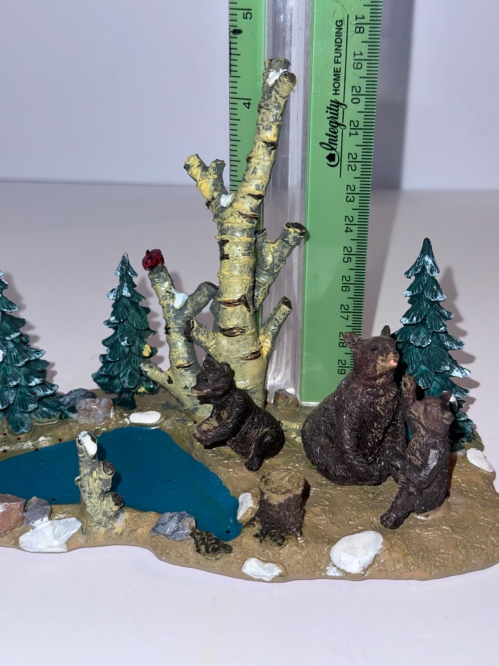 2000 Lemax Christmas Village "bears at play" birch tree pond landscape figurine - Picture 5 of 7